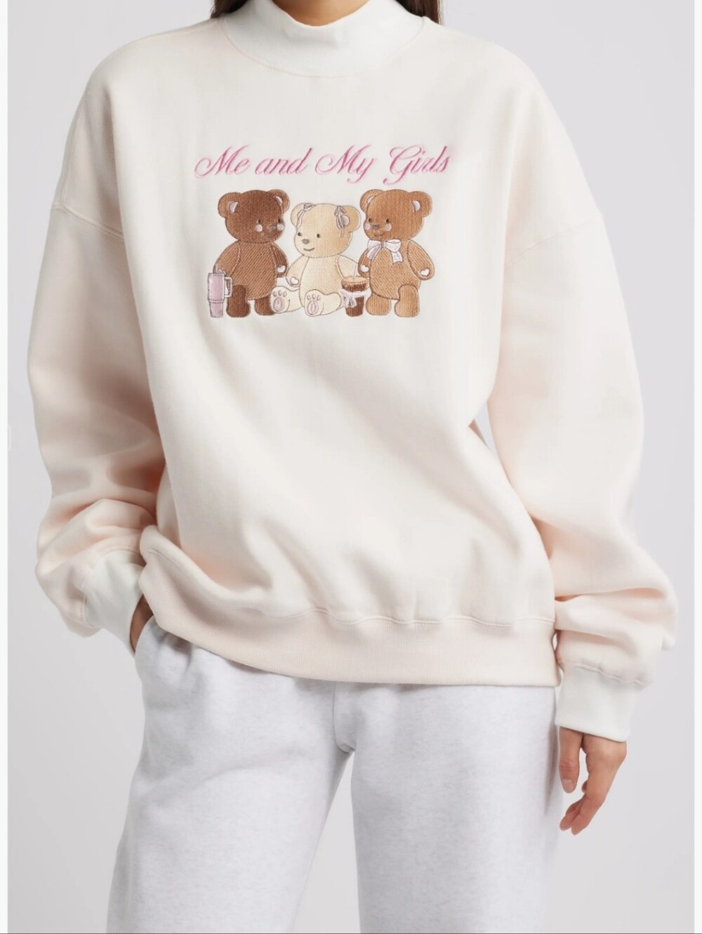 HAPPY CAMP3R Me & My Girls Embroidered Mock Neck Graphic Sweatshirt